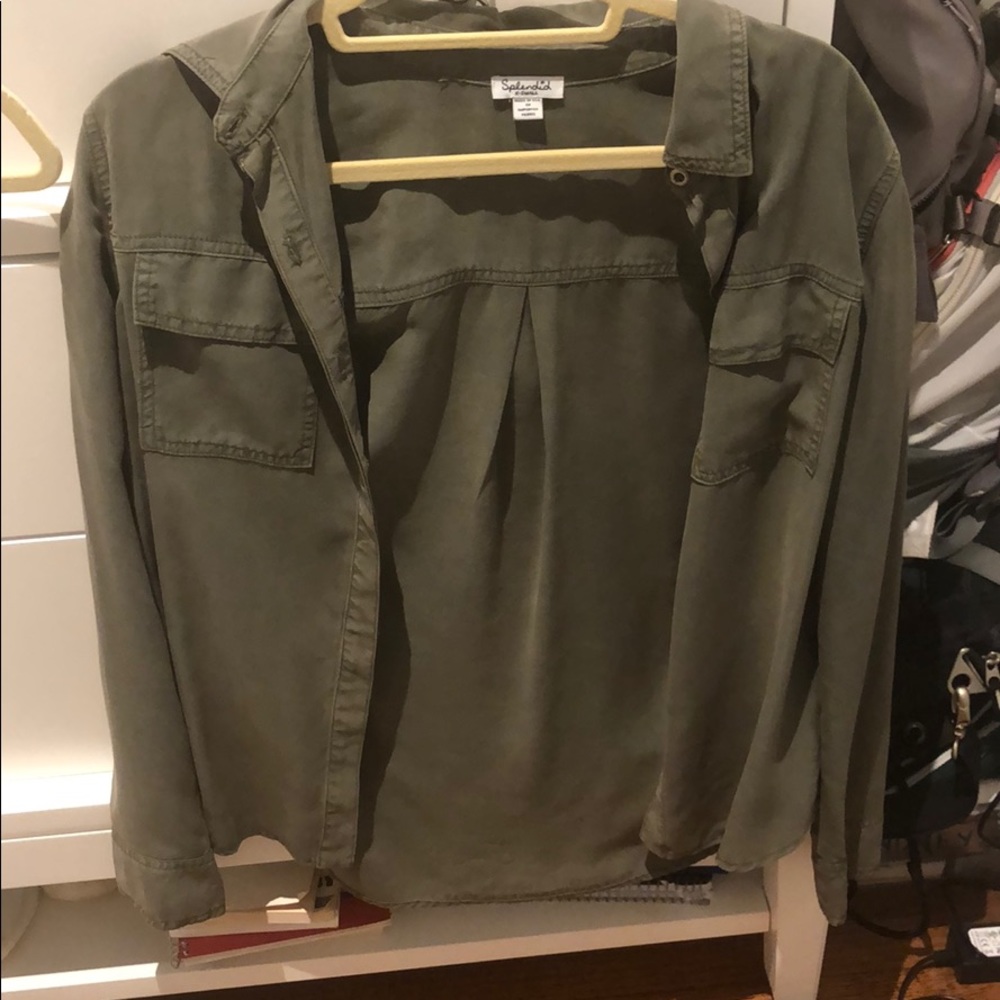 Splendid army green button top